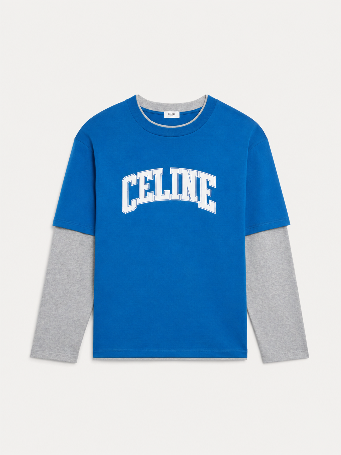 Blue-grey Patchwork Mock Two-Piece T-shirt