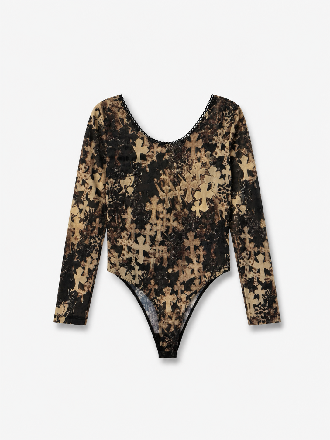 Cross Print Long Sleeve Bodysuit