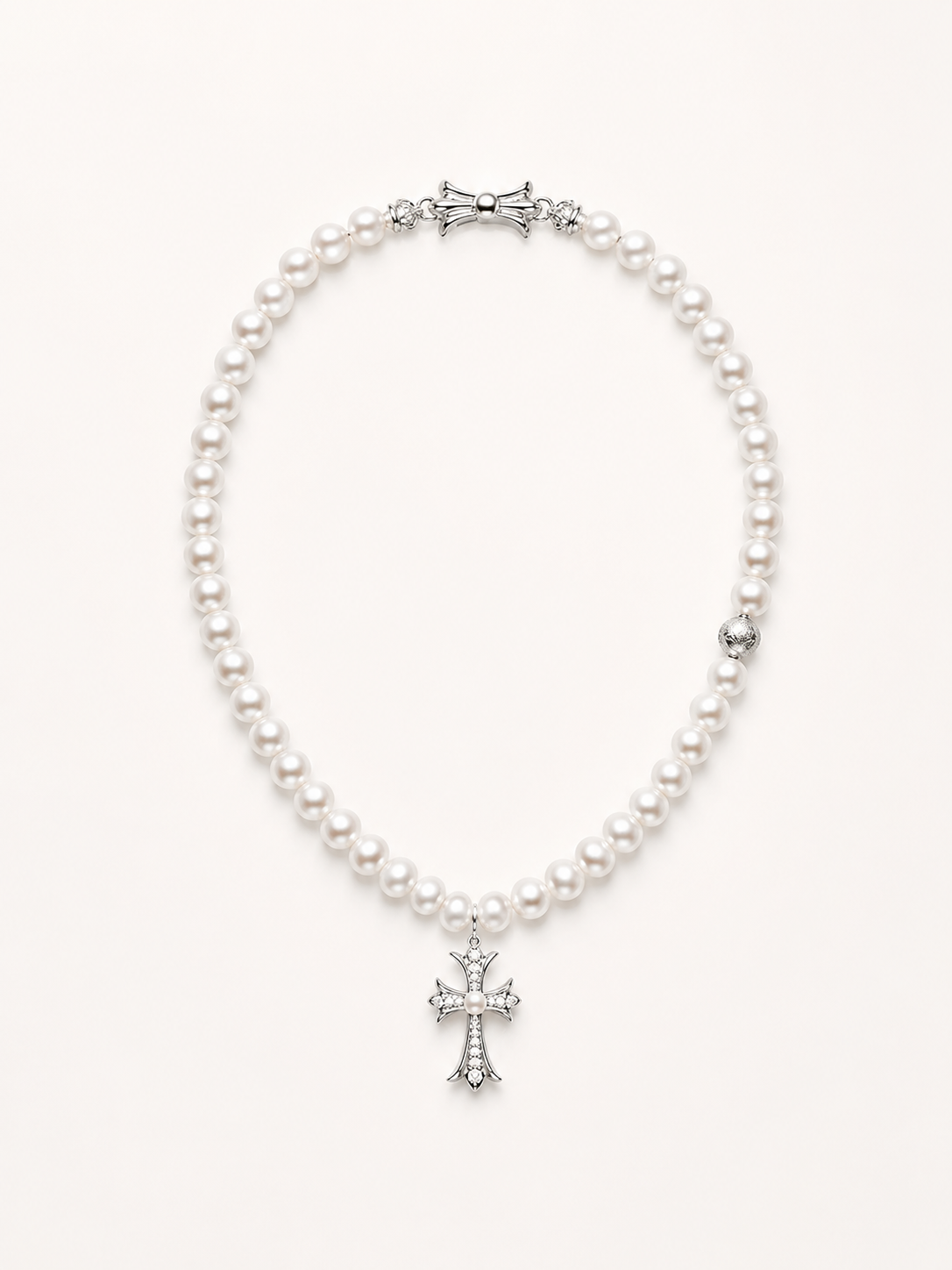 CHROME HEARTS × MIKIMOTO Pearl Cross Necklace